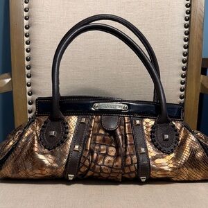 Unique Cromia Leather Bronze and Brown Shoulder Bag